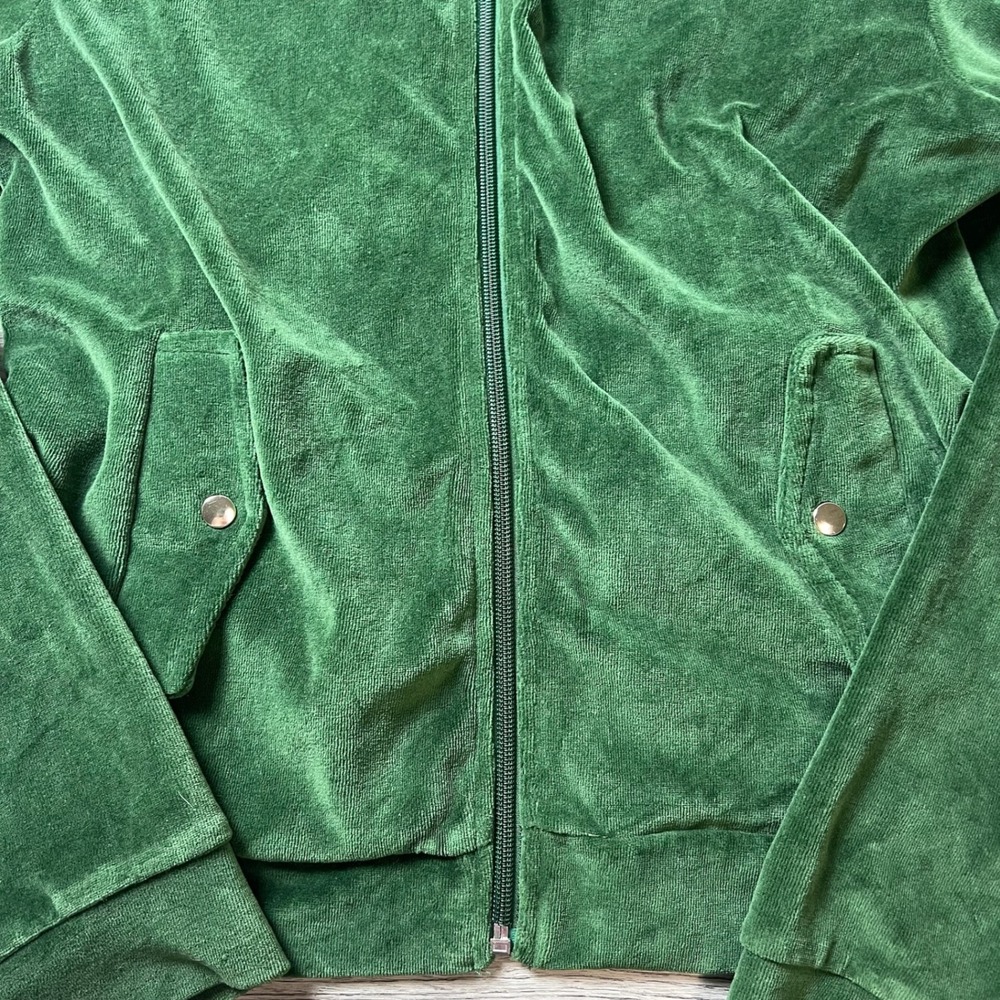 Bongo Velour Hoodie Womens XL Green Zip Up Rhinestone Y2K McBling Jacket - Picture 5 of 10